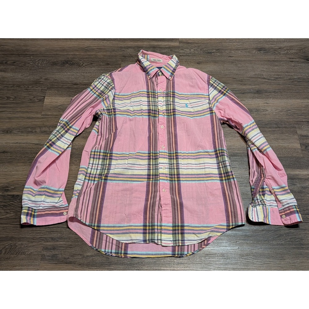 Ralph Lauren Authentic Indian Madras Plaid Button Down Shirt Pink Mens Large L